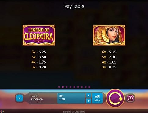 Таблица выплат в слоте Legend of Cleopatra